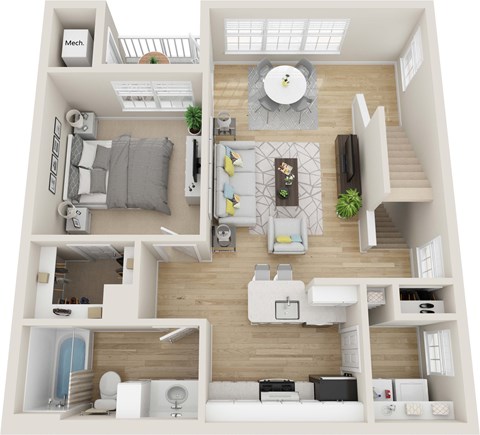 Floor plan for 1 bed, 1 bath, 1023 sqft